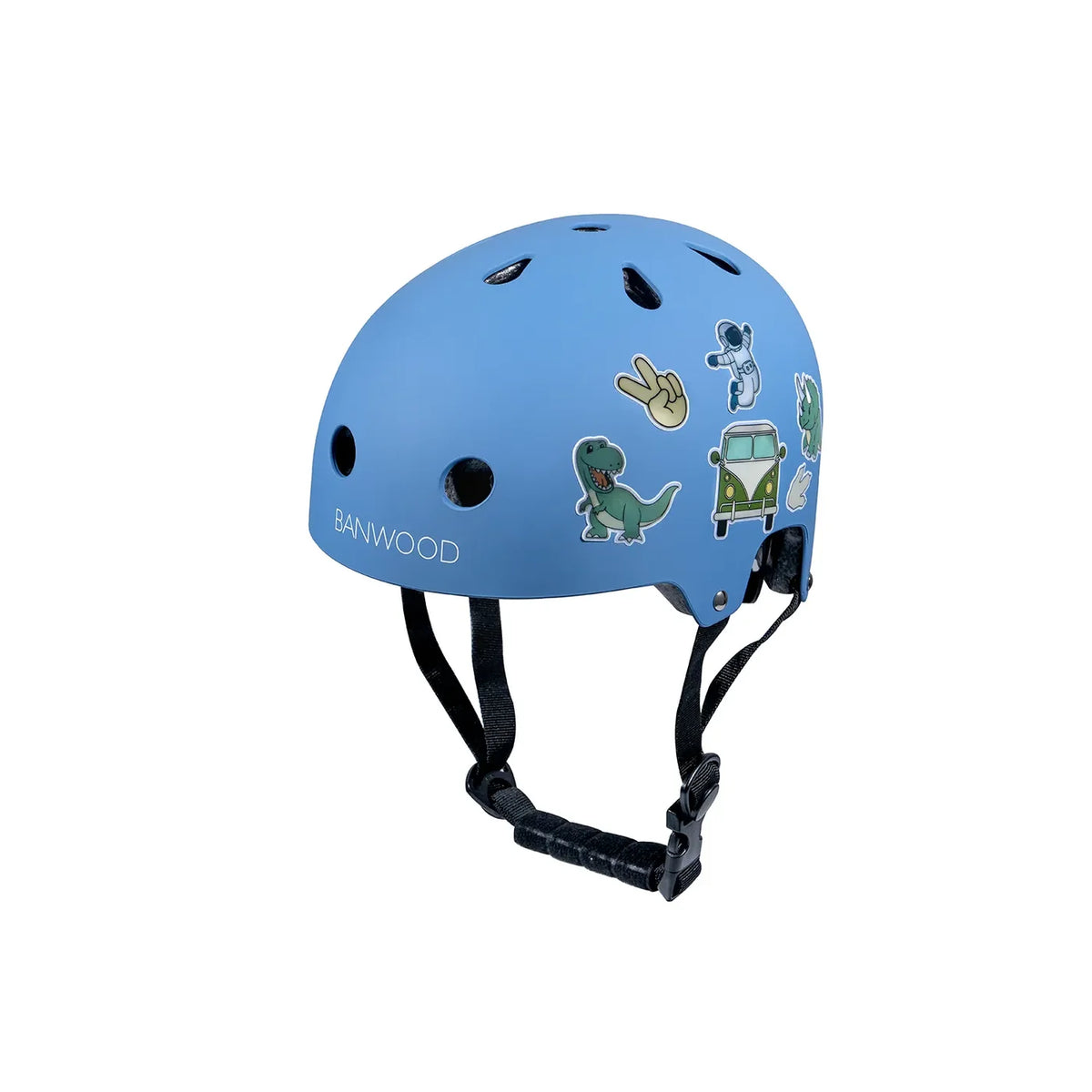 Kinderhelm mit BANWOOD reflektierenden Stickern in Dinosaurier-, Space- und Adventure-Motiven