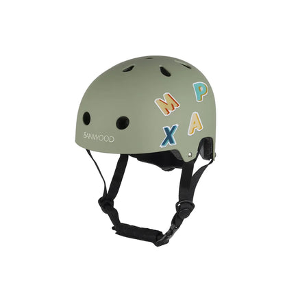 Kinderhelm mit BANWOOD reflektierenden Stickern mit bunten Buchstaben