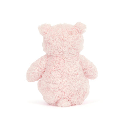 Rückansicht: Jellycat Leola Bear Medium, weicher, sitzender Kuschelbär in rosa mit kleinen schwarzen Knopfaugen