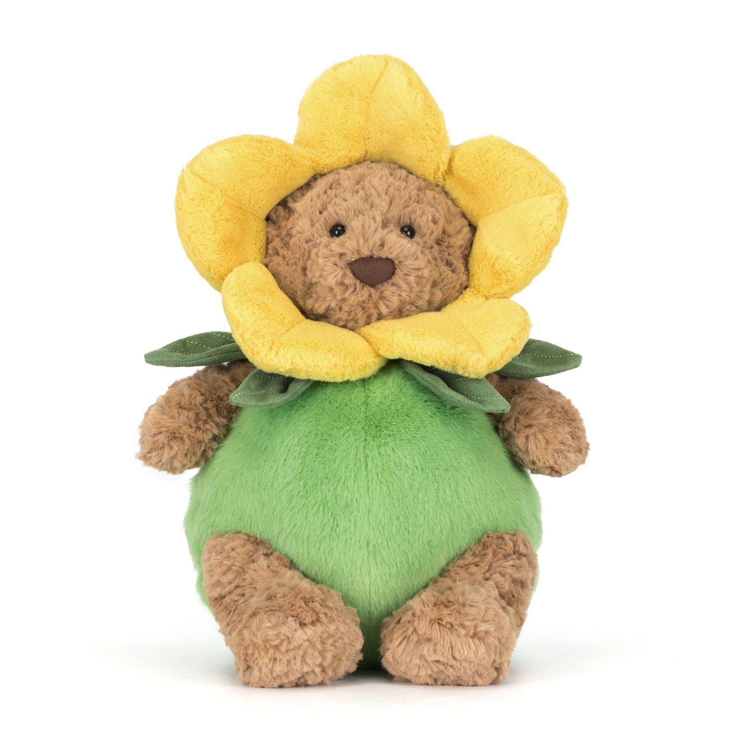 Jellycat Bartholomew Bear Daffodil Outfit, brauner Plüschtier-Bär im Narzissenkostüm