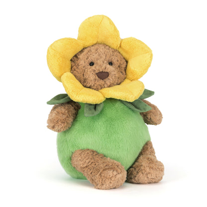 Jellycat Bartholomew Bear Daffodil Outfit, brauner Plüschtier-Bär im Narzissenkostüm