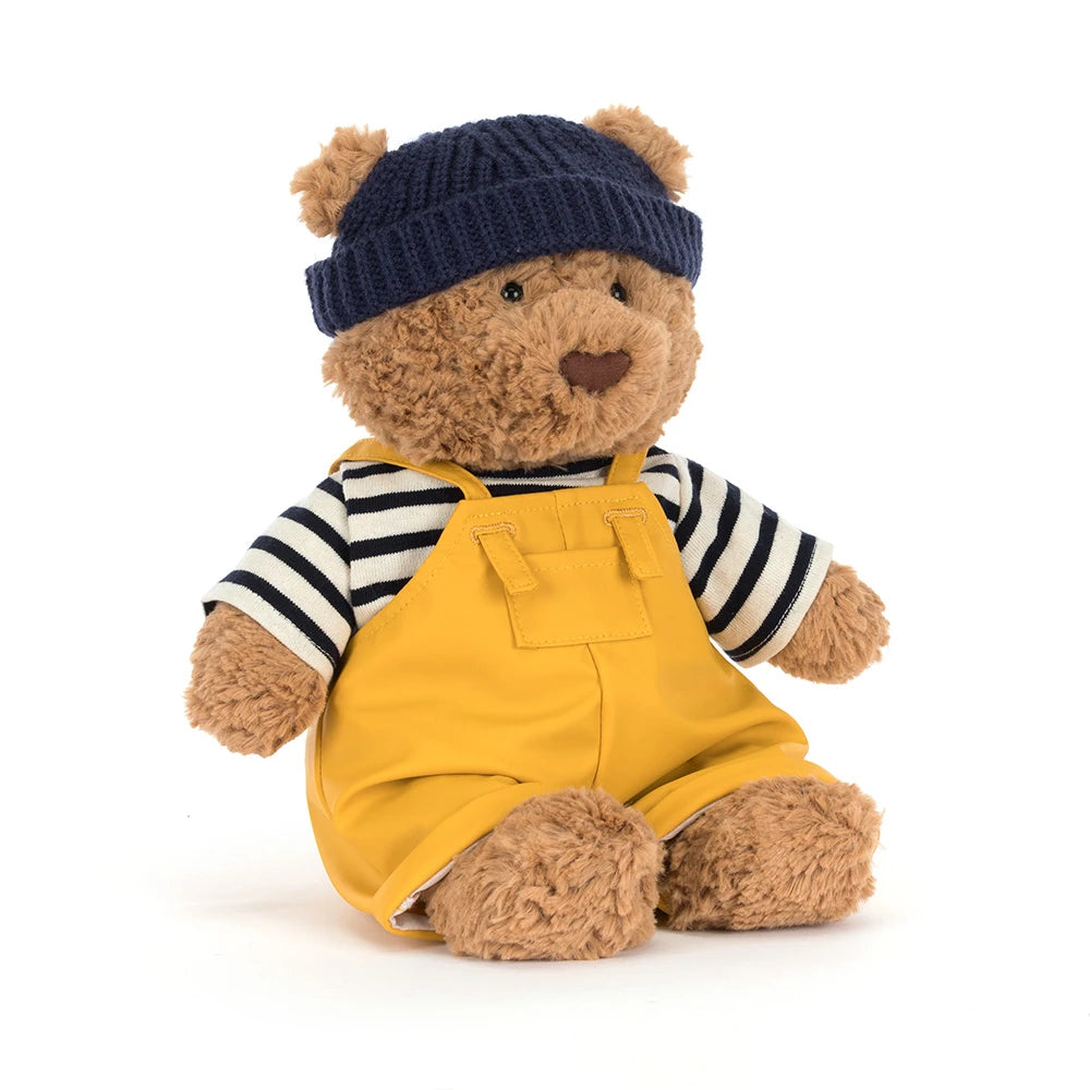 Jellycat Bartholomew Bear im Seefahrer Outfit mit Mütze und gestreiftem Shirt als Kuschelteddy