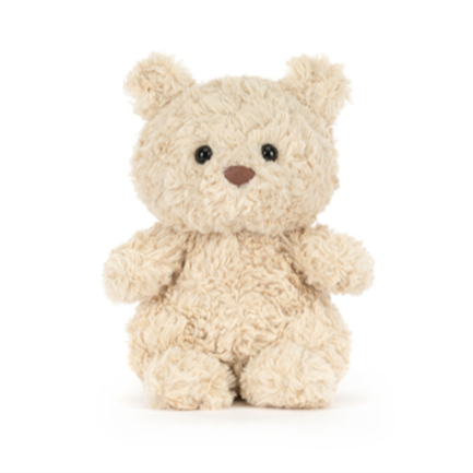 Jellycat Bartholomew Bear Junior Kuschelteddybär mit hellem Babyflaum, funkelnden Augen und weichem Fell