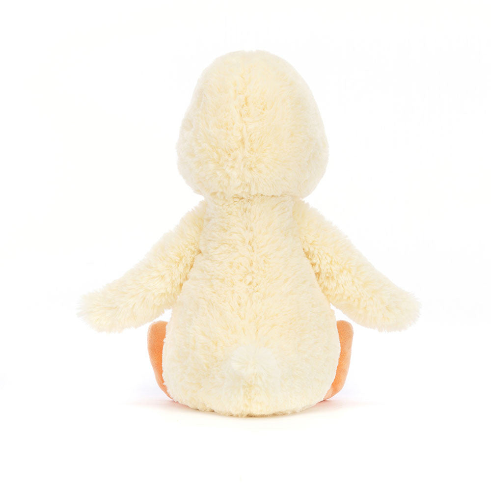 Kleine superweiche Jellycat Bashful Duckling Kuschelente mit süßem Gesicht und flauschigem gelbem Fell