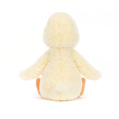 Kleine superweiche Jellycat Bashful Duckling Kuschelente mit süßem Gesicht und flauschigem gelbem Fell