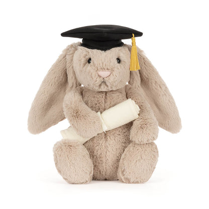 Jellycat Bashful Bunny Graduation Outfit  - Plüschhase mit Doktorhut und zusammengerolltem Zeugnis in den Pfötchen