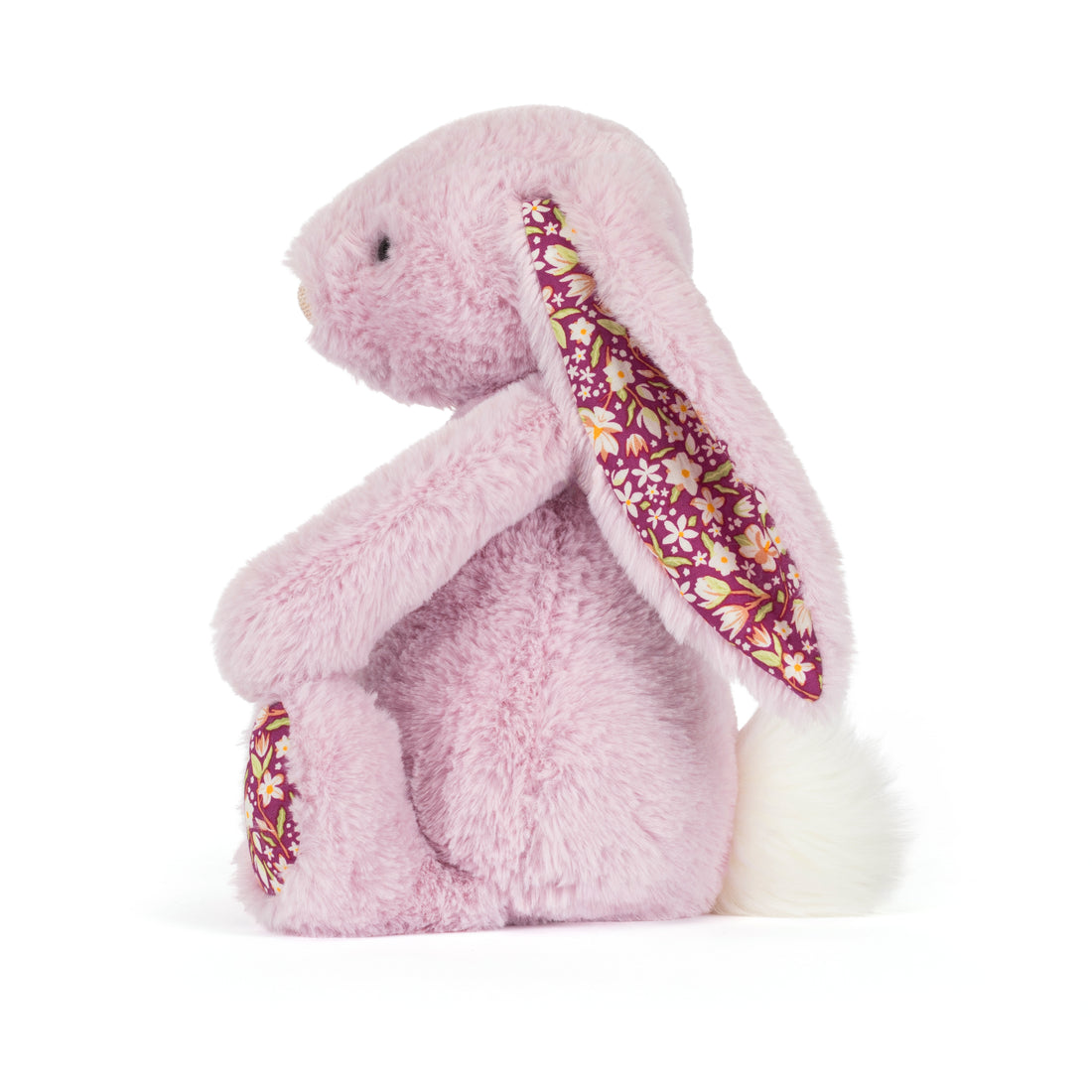 Jellycat Thistlepop Blossom Luxe Bunny, Plüsch-Hase in Flieder mit Blumen- und Pflanzenmotiven an Ohren und Füßen