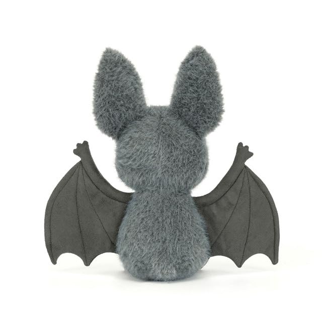 Jellycat Broox Bat Plüschtier aus der Halloween-Kollektion, grau, von hinten mit großen Fledermausohren und ausgebreiteten Flügeln