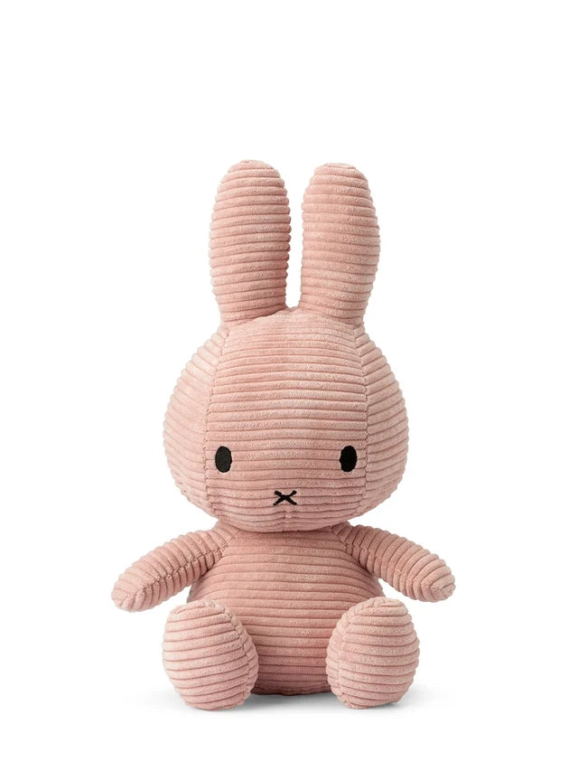 Pinke Miffy ECO Corduroy aus Cordstoff, 33 cm, von Bon Ton Toys – sitzend von vorne