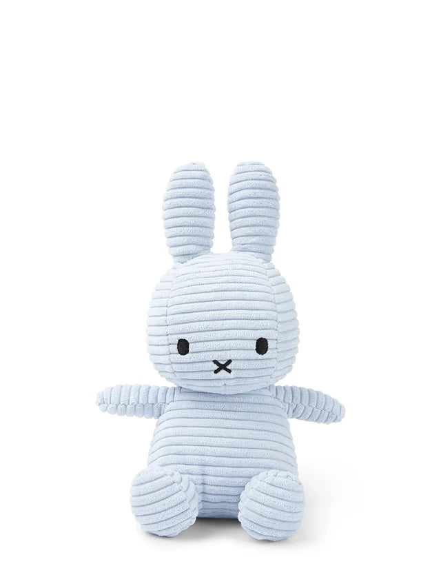 Miffy ECO Corduroy aus Cord in Ice Blue, 23 cm – sitzend von vorne
