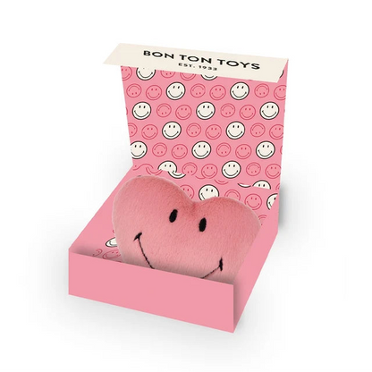 Pinkes Smiley ECO Fuzzy Plüschherz von Bon Ton Toys in Geschenkbox mit pinkem Smiley-Innenprint