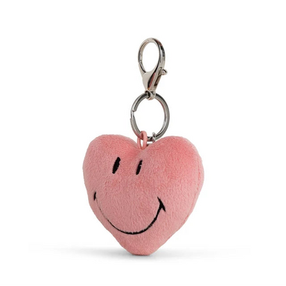 Pinker Smiley Plüsch-Herz-Schlüsselanhänger mit Schlüsselring von Bon Ton Toys – schräg von der Seite