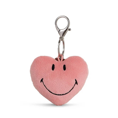 Pinker Smiley Plüsch-Herz-Schlüsselanhänger mit Schlüsselring von Bon Ton Toys – von vorne