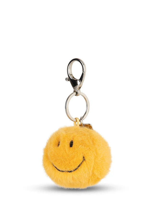 Smiley Schlüsselanhänger ECO Fuzzy in Gelb, 5,5 cm, flauschiger Glücksbringer für Taschen, Schlüssel oder Rucksäcke