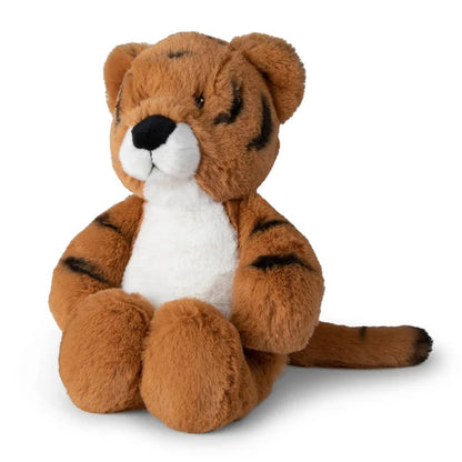 WWF ECO Timmy Tiger mit gestreiftem Fell, weißem Bauch und weißer Schnauze – sitzend schräg von der Seite