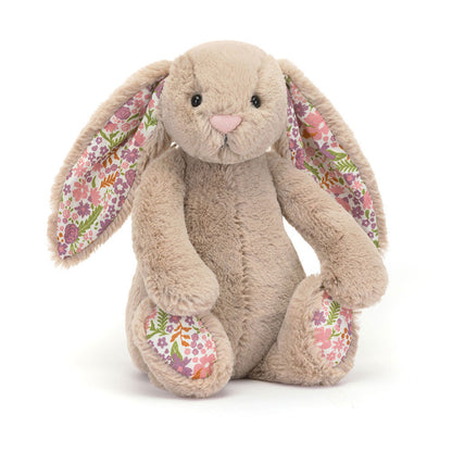 Beiger Jellycat Hase "Blossom Bunny Petal" mit Blumen an Ohren und Pfoten, kuscheliges Plüschtier