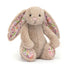 Beiger Jellycat Hase "Blossom Bunny Petal" mit Blumen an Ohren und Pfoten, kuscheliges Plüschtier