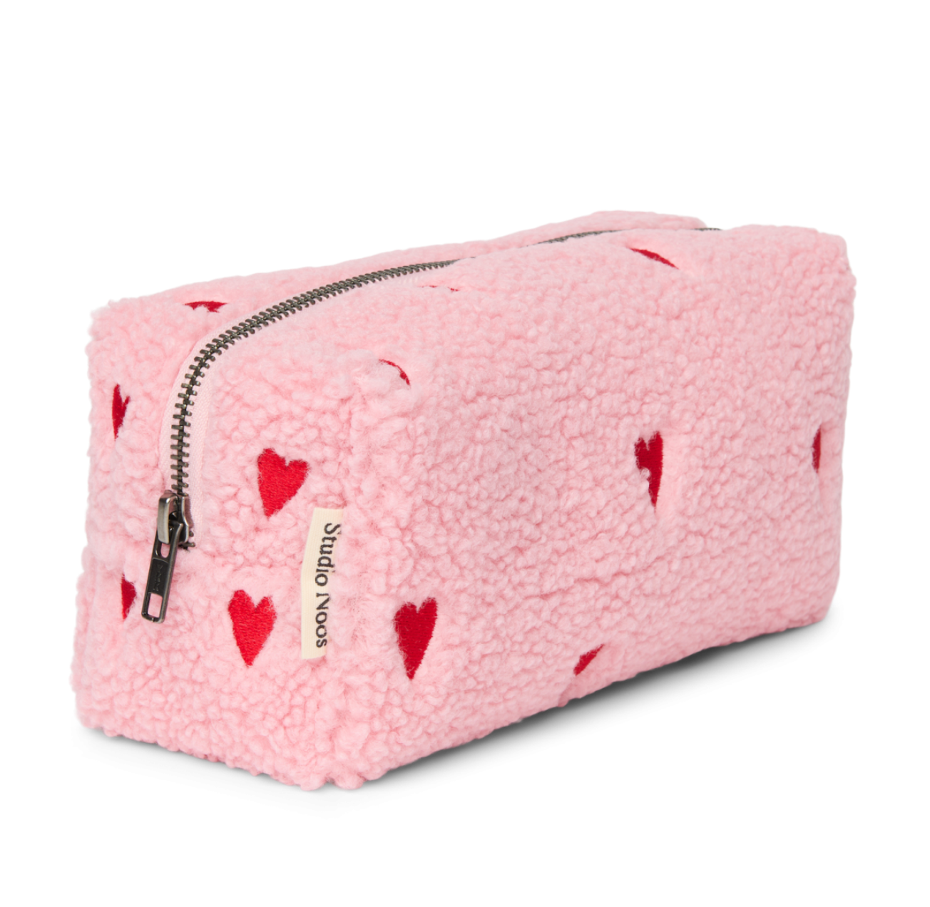 Teddy Pouch, Pink - Red Hearts