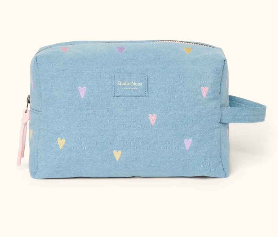 Denim Toiletry Bag - Hearts
