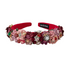 Haarreif in Rot mit Blumen und Glitzersteinen