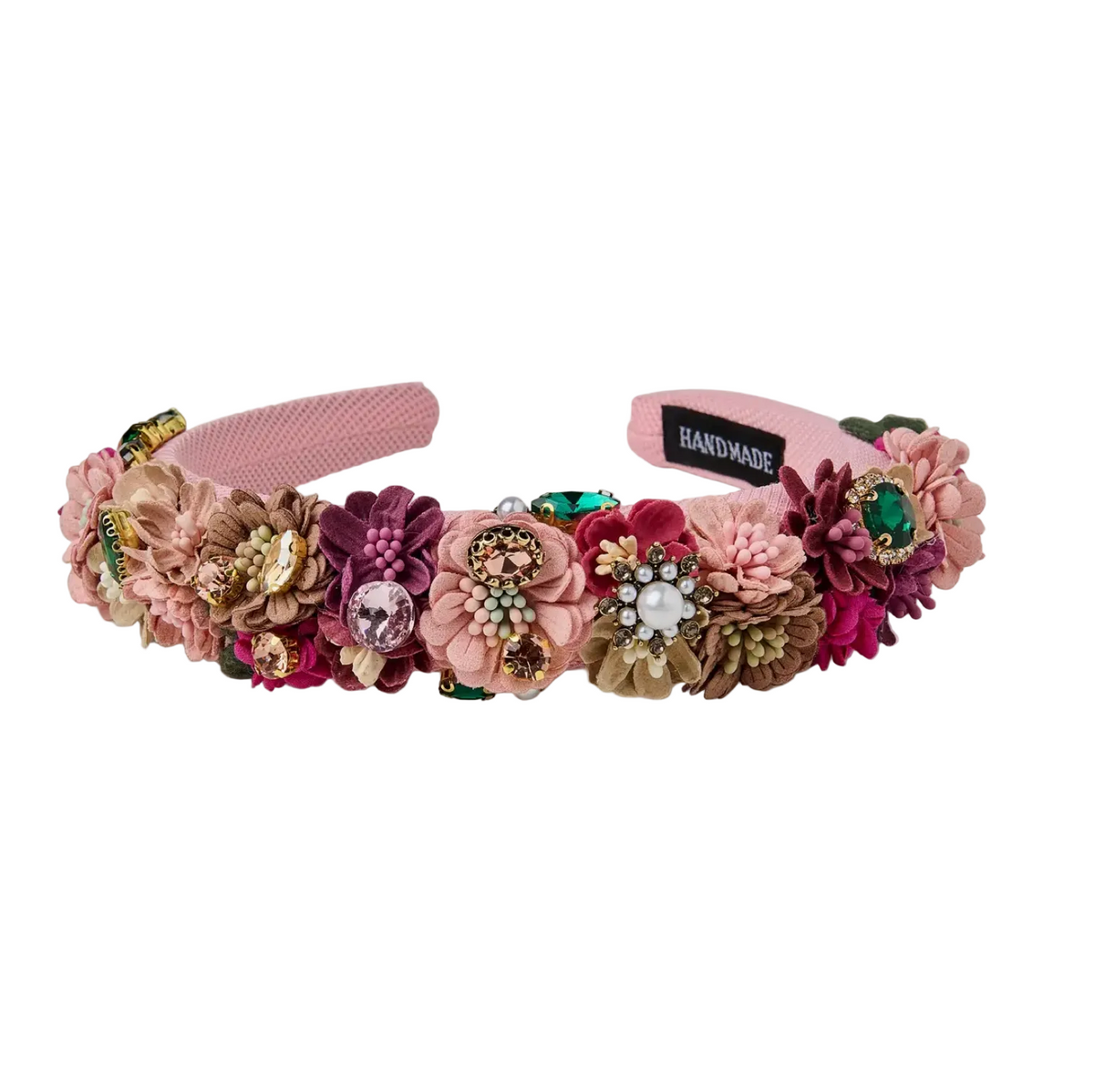 Haarreif in Rosa mit Blumen und Glitzersteinen