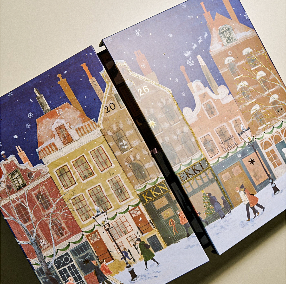 KKNEKKI Adventskalender im nostalgischen Design mit 24 Schubladen und 41 Haargummis