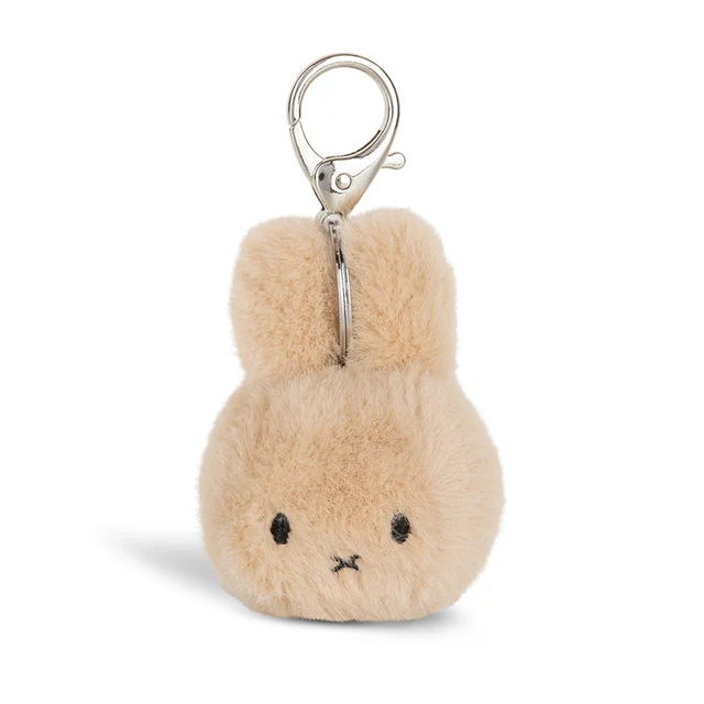 Beiger Miffy Plüschkopf Schlüsselanhänger mit Schlüsselring – von vorne
