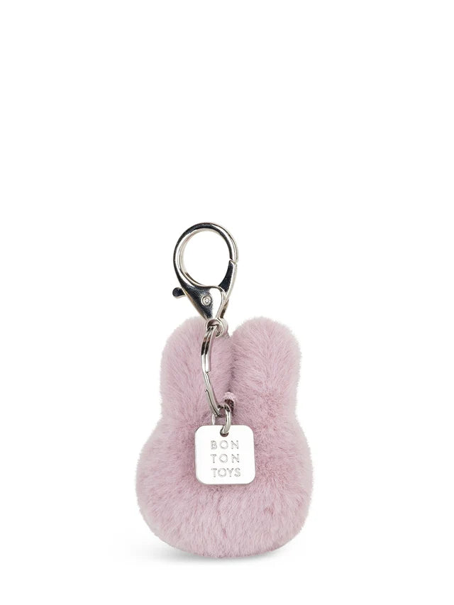 Violetter Miffy Plüschkopf Schlüsselanhänger von hinten mit silbernem Bon Ton Toys Anhänger