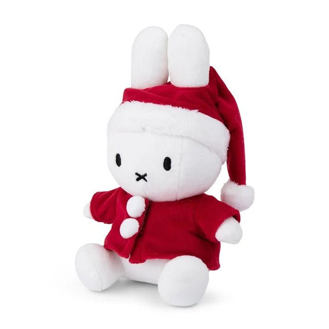 Weiße Miffy Santa im roten Weihnachtsmann-Kostüm mit Mütze – schräg von vorne