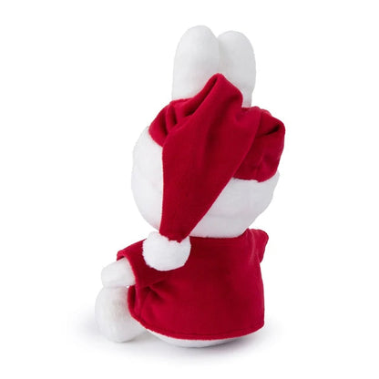 Weiße Miffy Santa im roten Weihnachtsmann-Kostüm mit Mütze – schräg von hinten