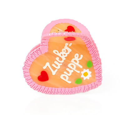 Haarklammer Lebkuchenherz Zuckerpuppe von byVivi, pink-braune Haarspange in Lebkuchenherz-Form mit süßen Details