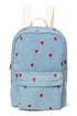 MIDI Rucksack von Studio Noos. Aus weichem Denimstoff mit roten Herzen bestickt. Jeder Rucksack ist ein Unikat.
