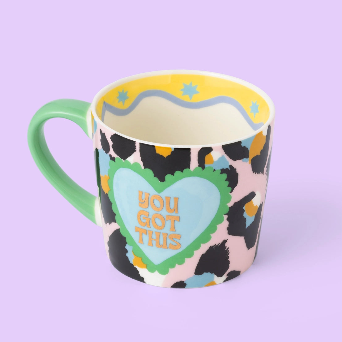 Statement-Tasse „YOU GOT THIS“ von Eleanor Bowmer mit pinkem Leopardenmuster und Herz