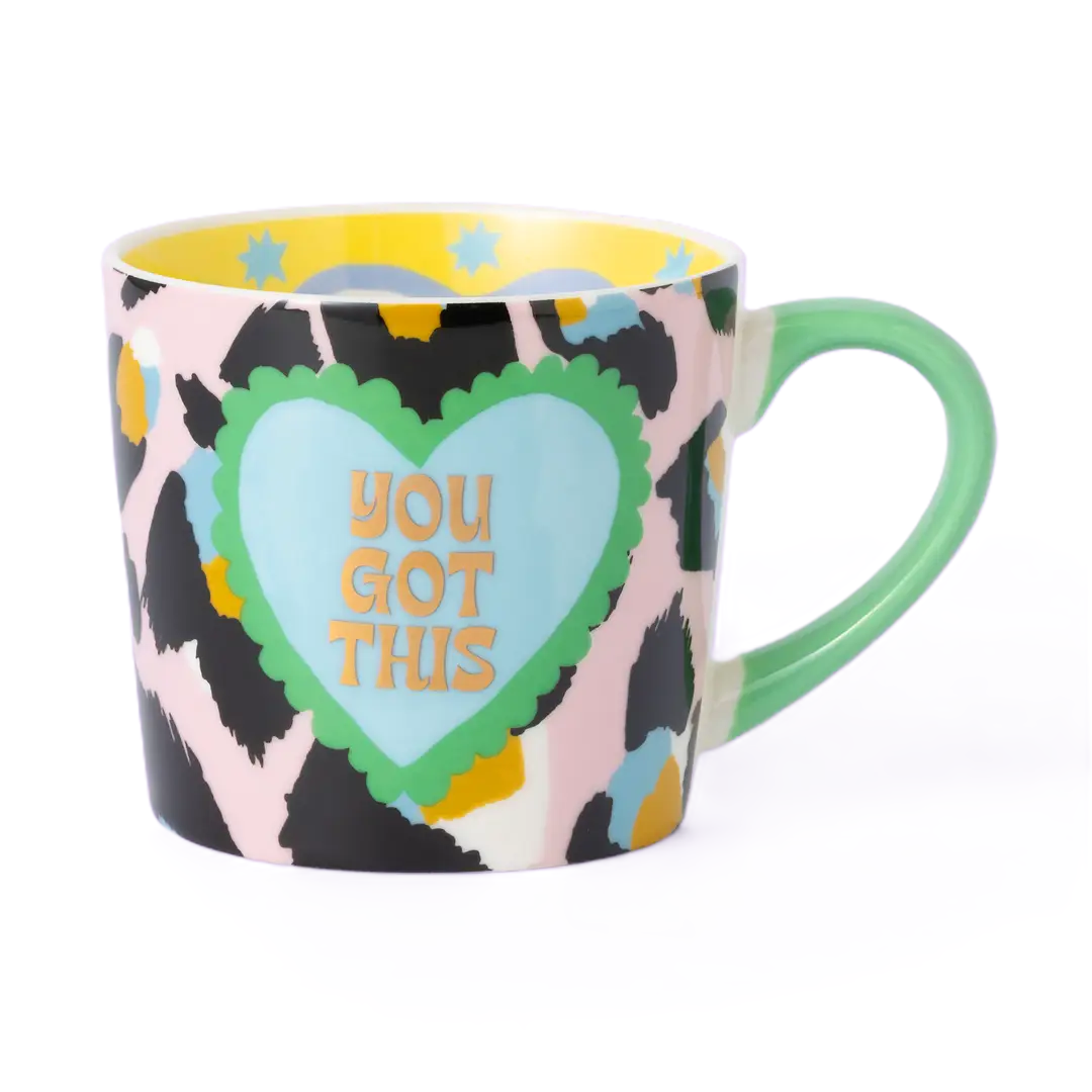 Statement-Tasse „YOU GOT THIS“ von Eleanor Bowmer mit pinkem Leopardenmuster und Herz