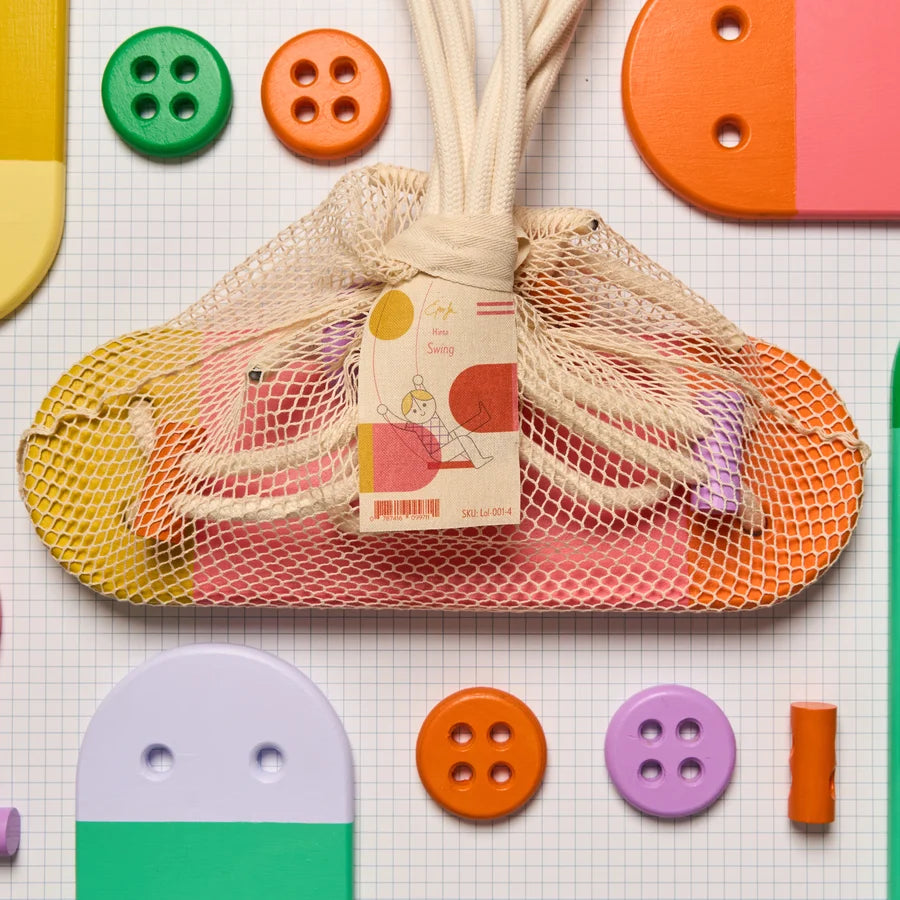 Eperfa Kinder Holzschaukel SWING im handgefertigten Netzbeutel mit Zubehör