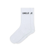 Weiße UNCLE Socken mit schwarzem Schriftzug, klassisches Socken-Design aus Baumwollmischung, flach liegend fotografiert.