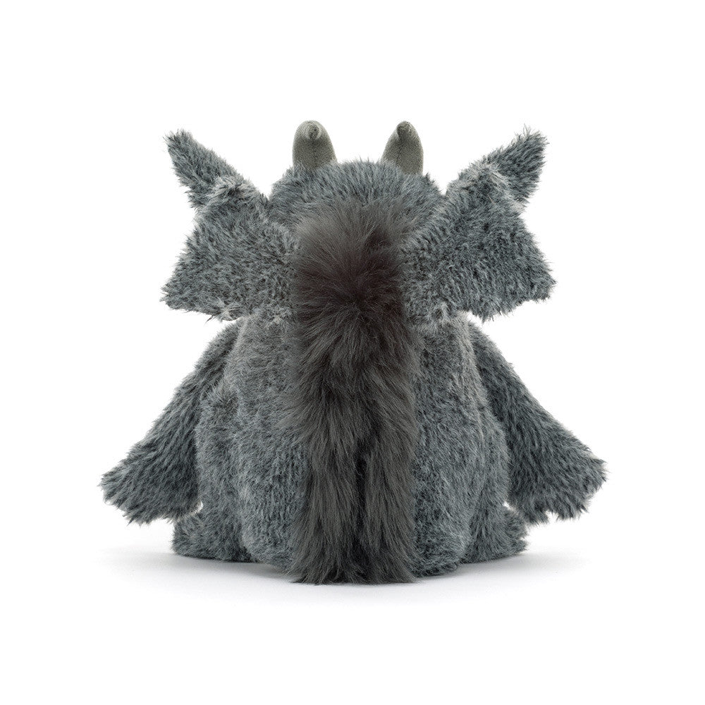 Jellycat Growlston Gargoyle Plüschtier aus der Halloween-Kollektion von hinten mit Flügeln und Schwanz