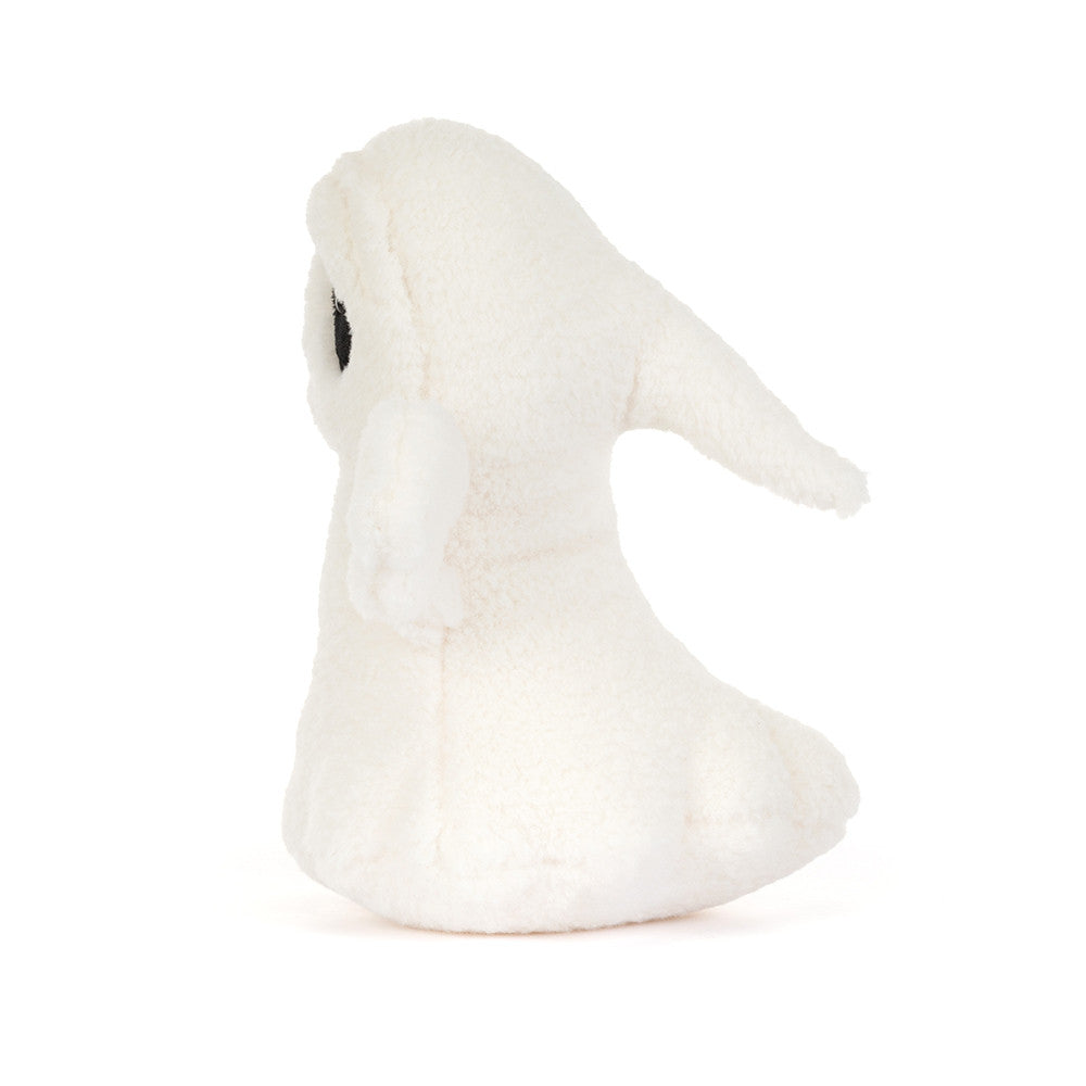 Jellycat Ghost Bob Plüschgeist in Weiß mit schwarzen umrandeten Augen von der Seite