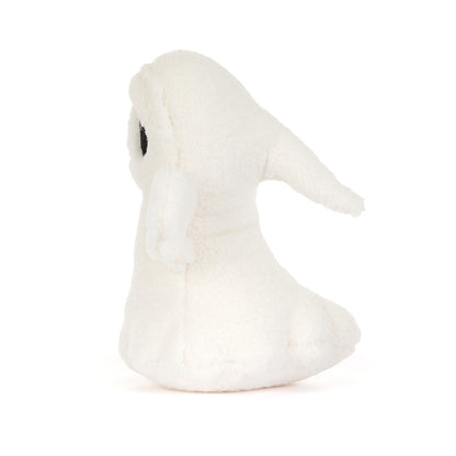 Jellycat Ghost Bob Plüschgeist in Weiß mit schwarzen umrandeten Augen von der Seite