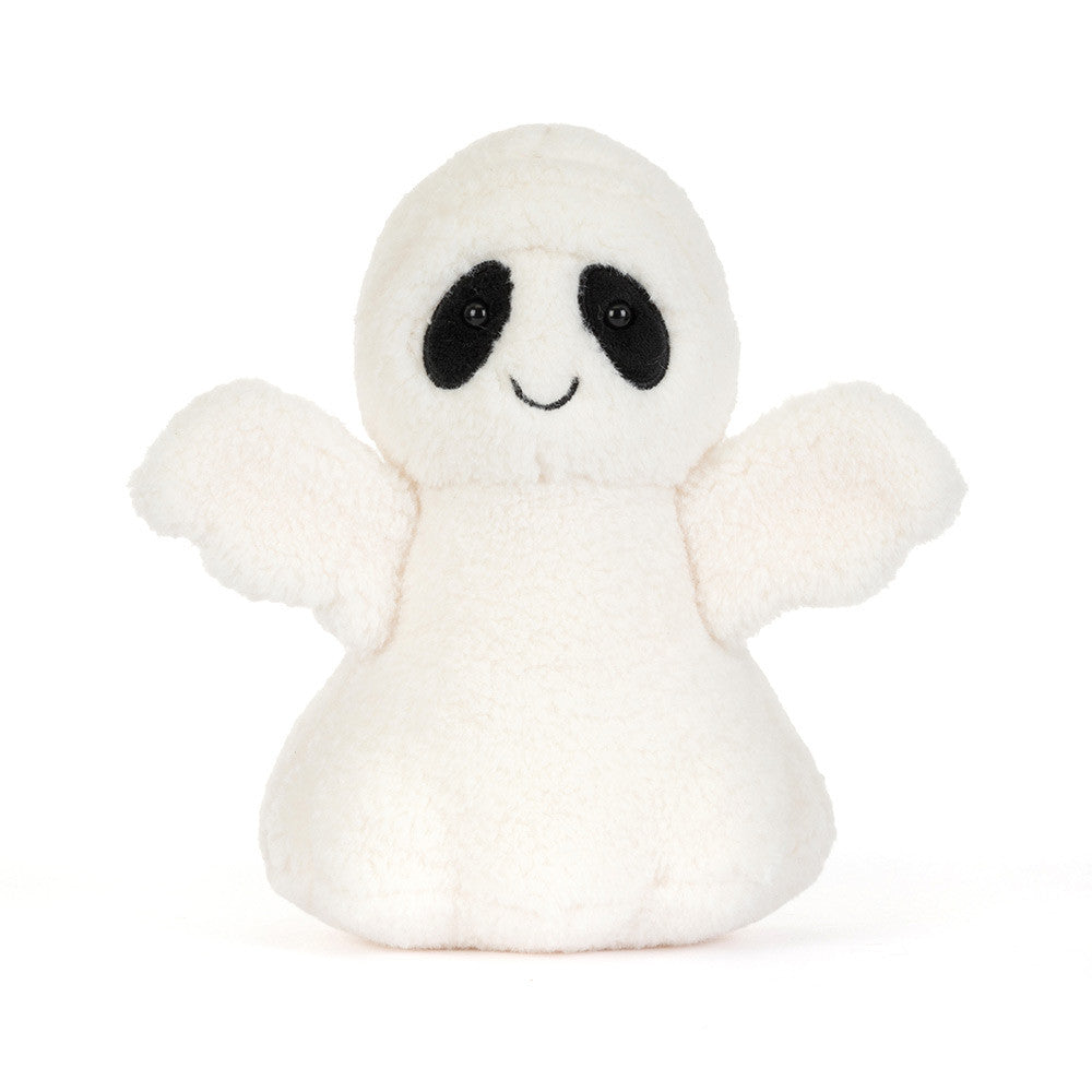 Jellycat Ghost Bob Plüschgeist aus der Halloween-Kollektion in Weiß mit schwarzem Lachgesicht