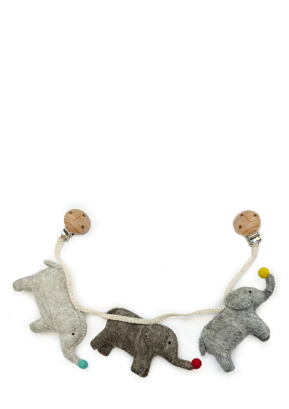 Kinderwagenkette "Elephants" von gamcha mit gefilzten Elefanten-Anhängern - tolles Geschenk zur Geburt