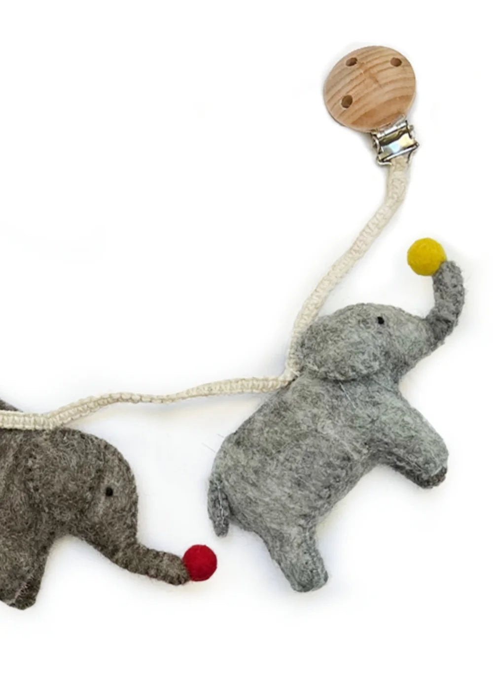 Kinderwagenkette "Elephants" von gamcha mit gefilzten Elefanten-Anhängern - tolles Geschenk zur Geburt