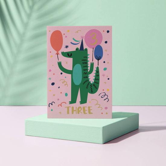 Grußkarte mit Umschlag zum Dritten Geburtstag.
