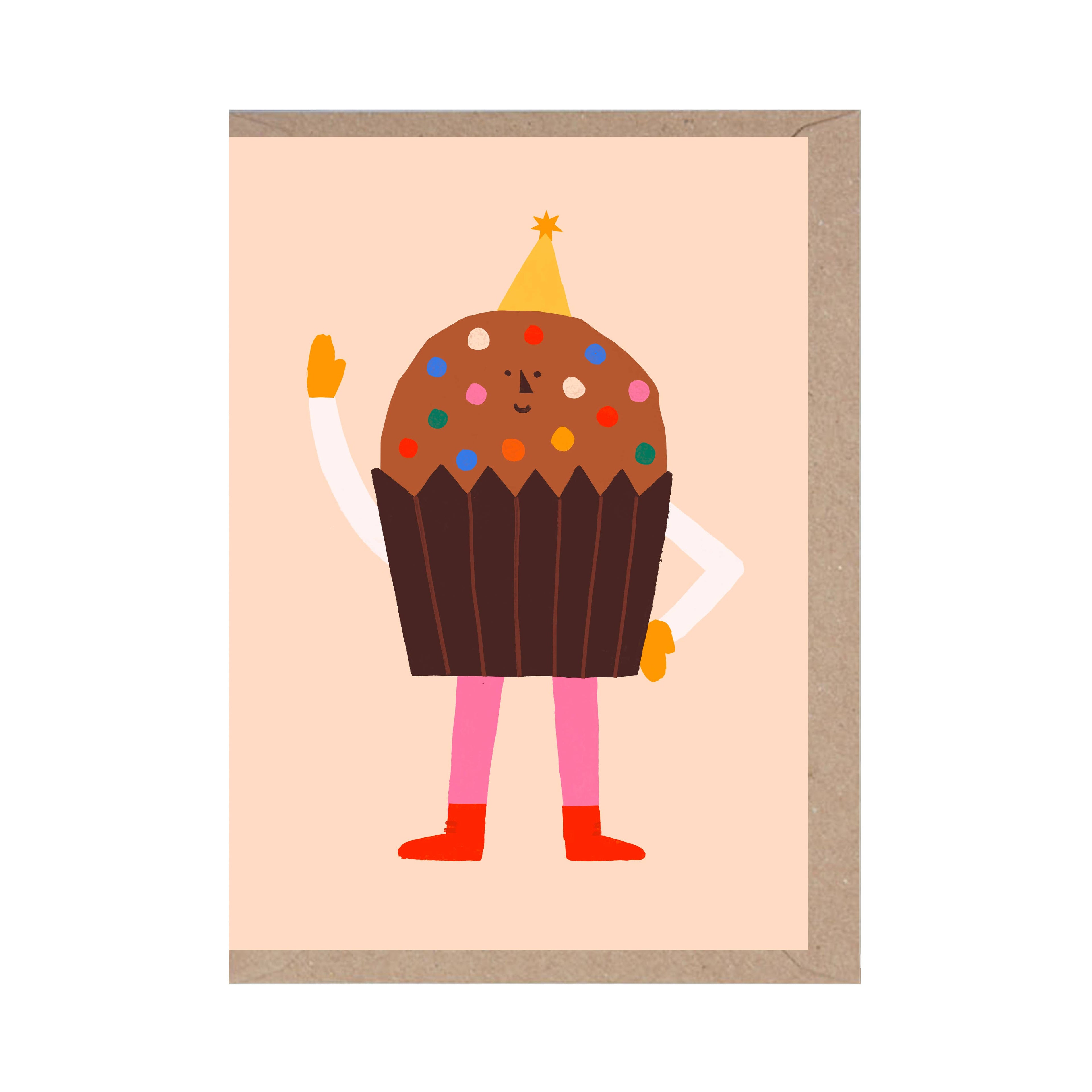 Grußkarte mit Umschlag: Cupcake mit Partyhut.