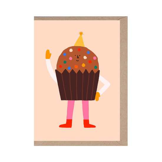 Grußkarte mit Umschlag: Cupcake mit Partyhut.