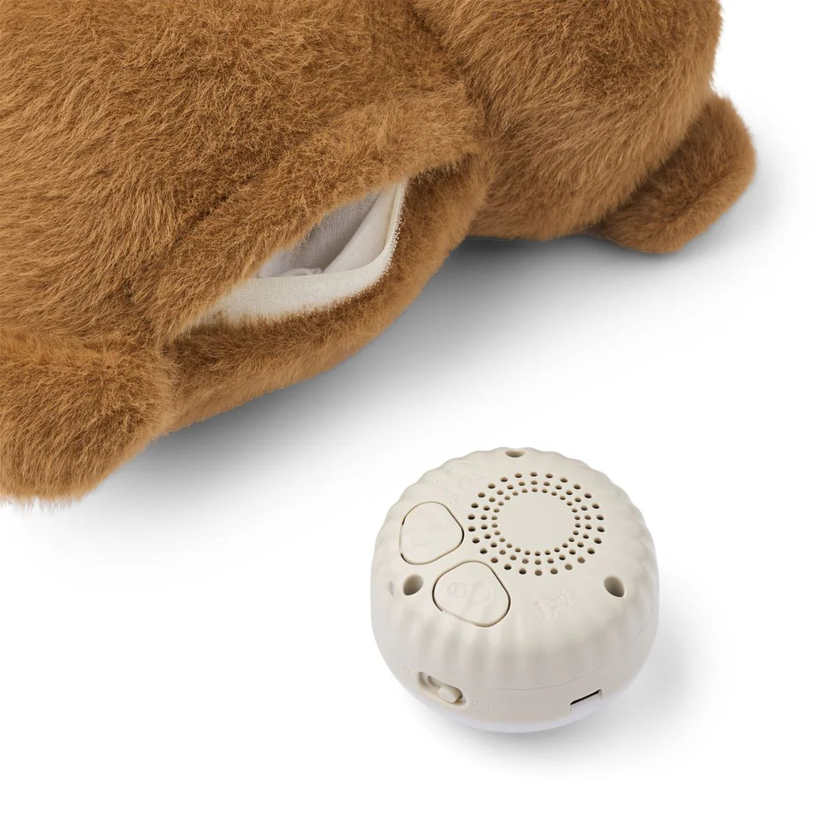 Der Teddy hilft Babys mit vielen beruhigenden Geräuschen beim Einschlafen.