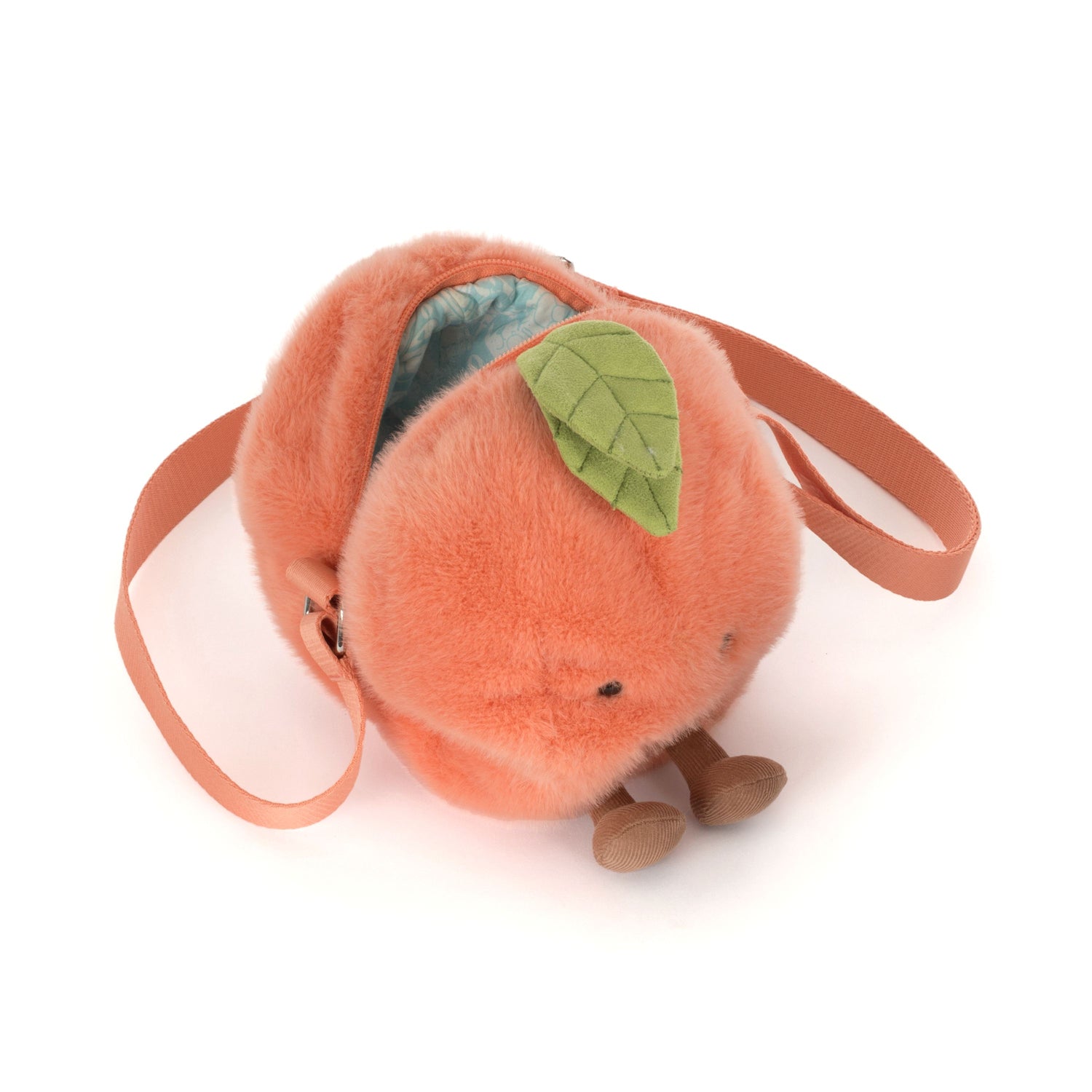 Jellycat Amuseables Peach Shoulder Bag als flauschige Pfirsich-Tasche mit Gesicht und Schulterriemen