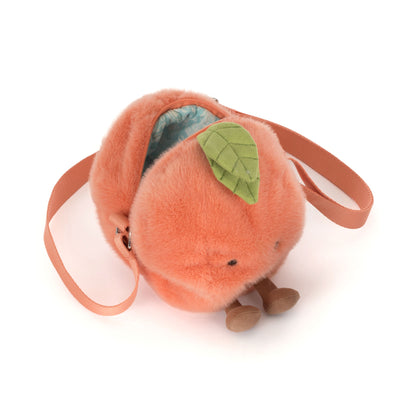 Jellycat Amuseables Peach Shoulder Bag als flauschige Pfirsich-Tasche mit Gesicht und Schulterriemen