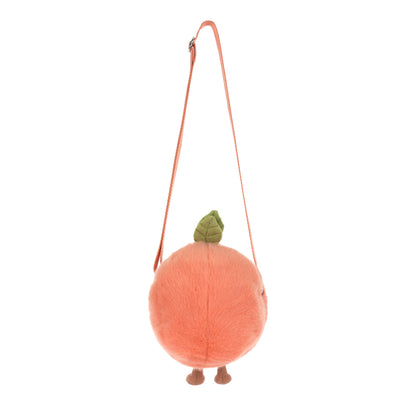 Jellycat Amuseables Peach Shoulder Bag als flauschige Pfirsich-Tasche mit Gesicht und Schulterriemen