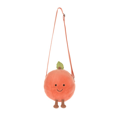 Jellycat Amuseables Peach Shoulder Bag als flauschige Pfirsich-Tasche mit Gesicht und Schulterriemen